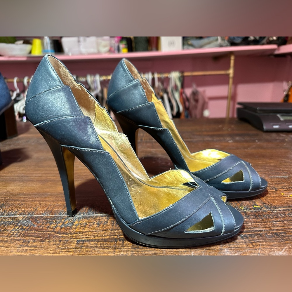 Ted Baker Dark Blue Peep Toe Heels UK6 US 8 EUR 39
